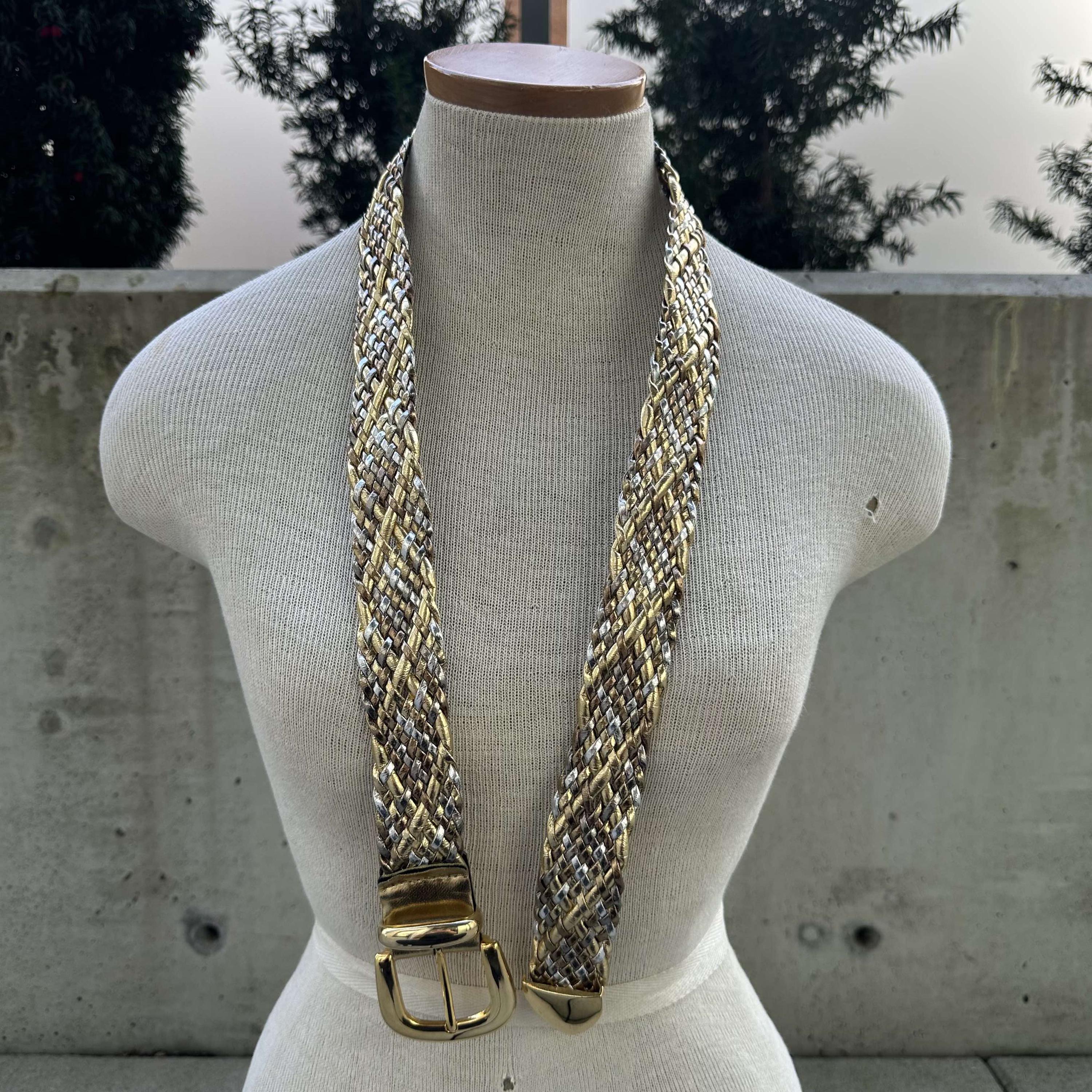 Vintage Woven Gold Metal Belt 80s Goddess Sz S Boho Braided Wrap Hip Belt 563 Vintage Womens Gold Silver Infinity Chain Loop Metal Woven  main image 4