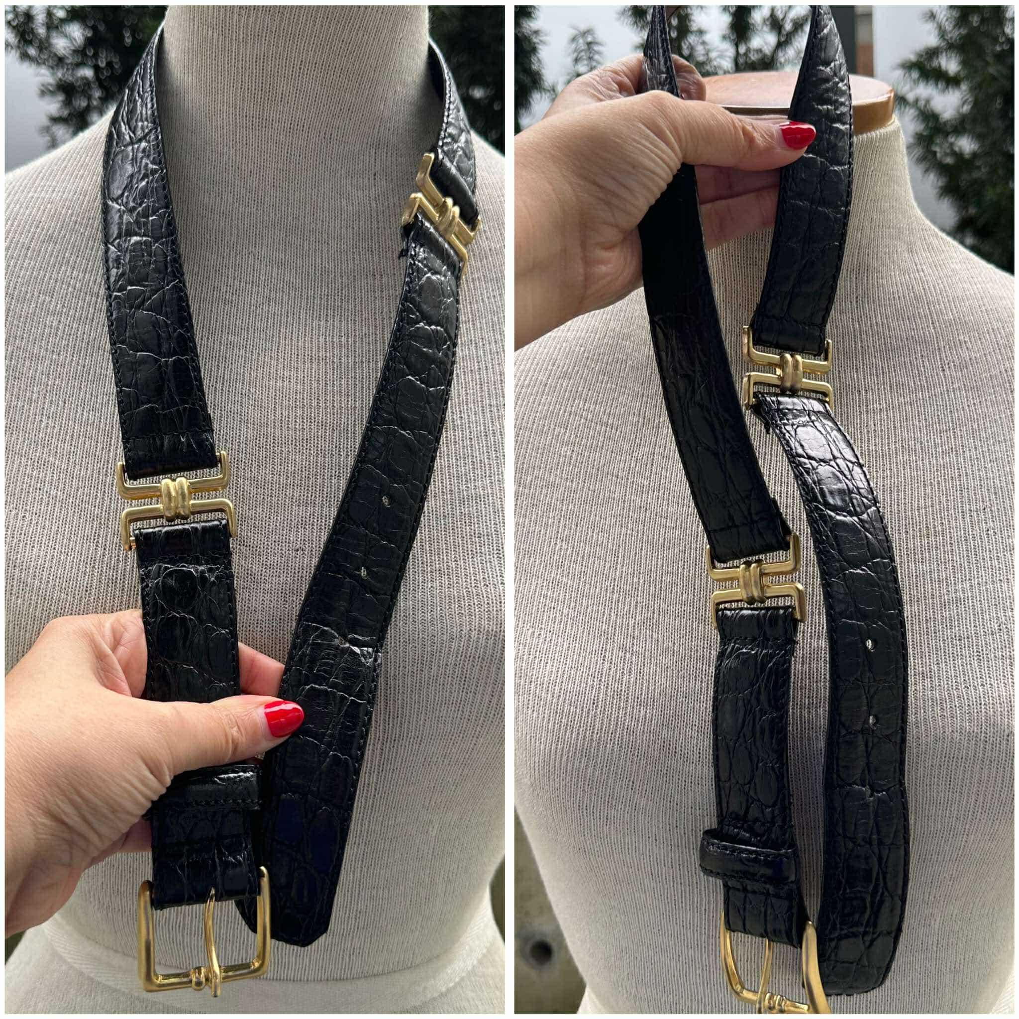 90s Liz Claiborne Black Genuine Leather Belt, Gold Tone  display picture 1