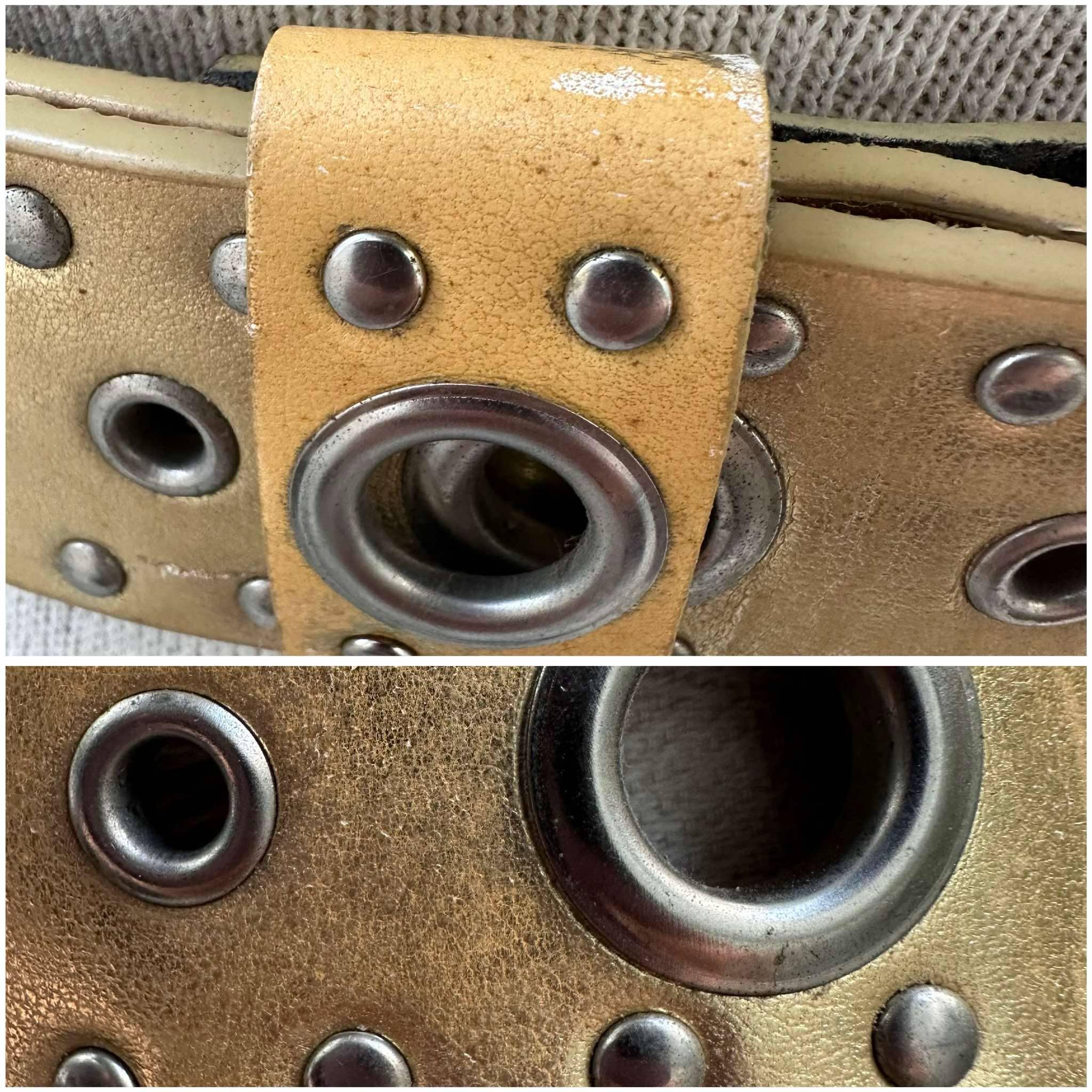 Y2K Gold Tone Grommet Belt, Vintage Gold Genuine Leather  display picture 3