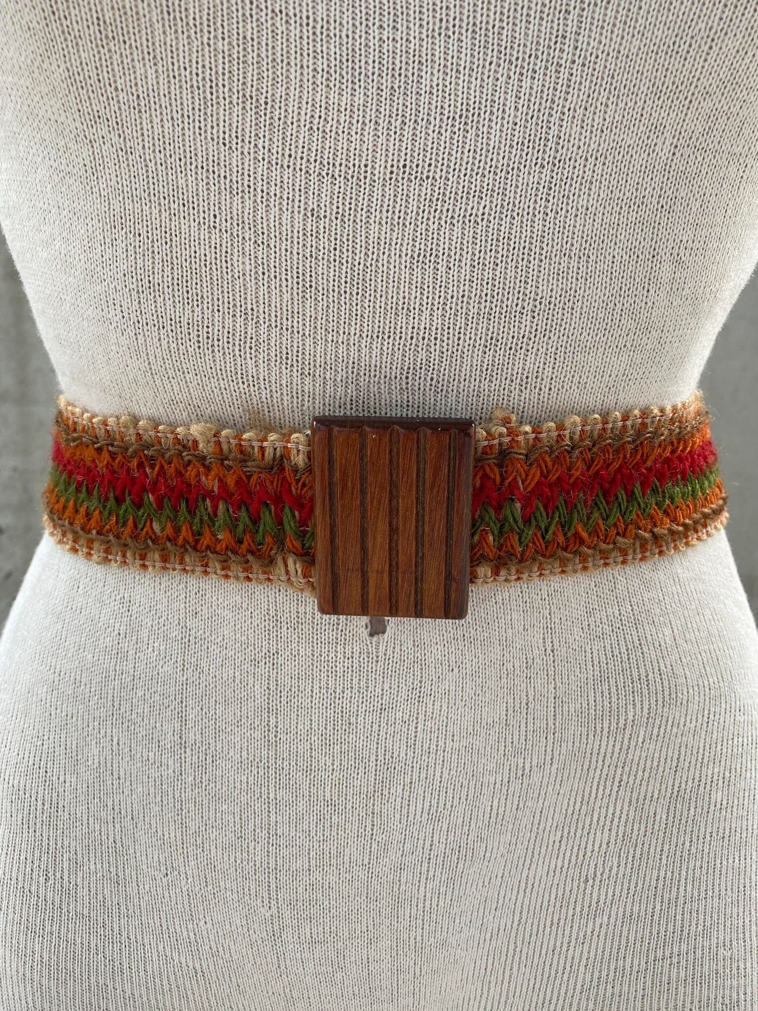 Vintage Elastic Woven Belt, 80s Stretchy Jute Waistband  display picture 1