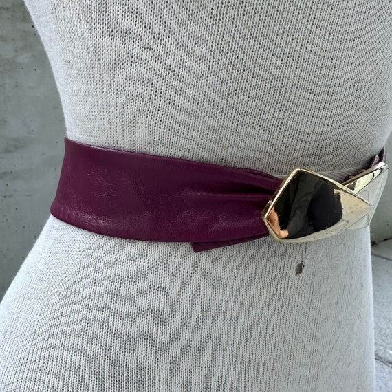 Ceinture Vintage Années 80 - Violet, Largeur 4cm, Style à Cliquet, En Cuir/faux Cuir, Taille M
