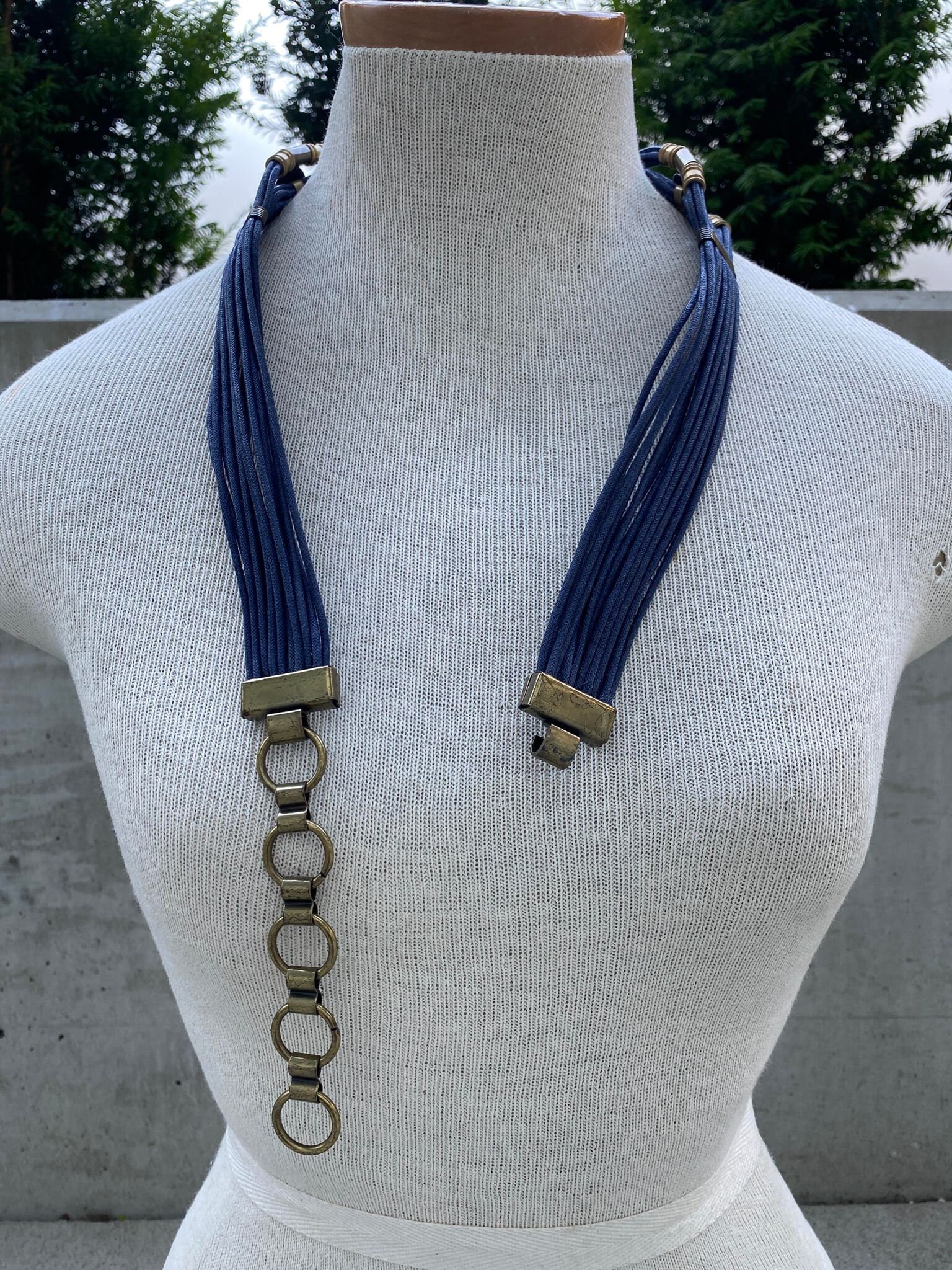 Vintage G. Gagliano Belt! Vintage G Gagliano Belt, Blue Tubular Leather Strings Belt  main image 2