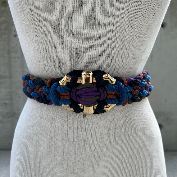 BELT VTG 80s Multicolor Woven Belt with Silver Buckle Fossil Leather Striped Belts for Women for sale | eBay main image 4
