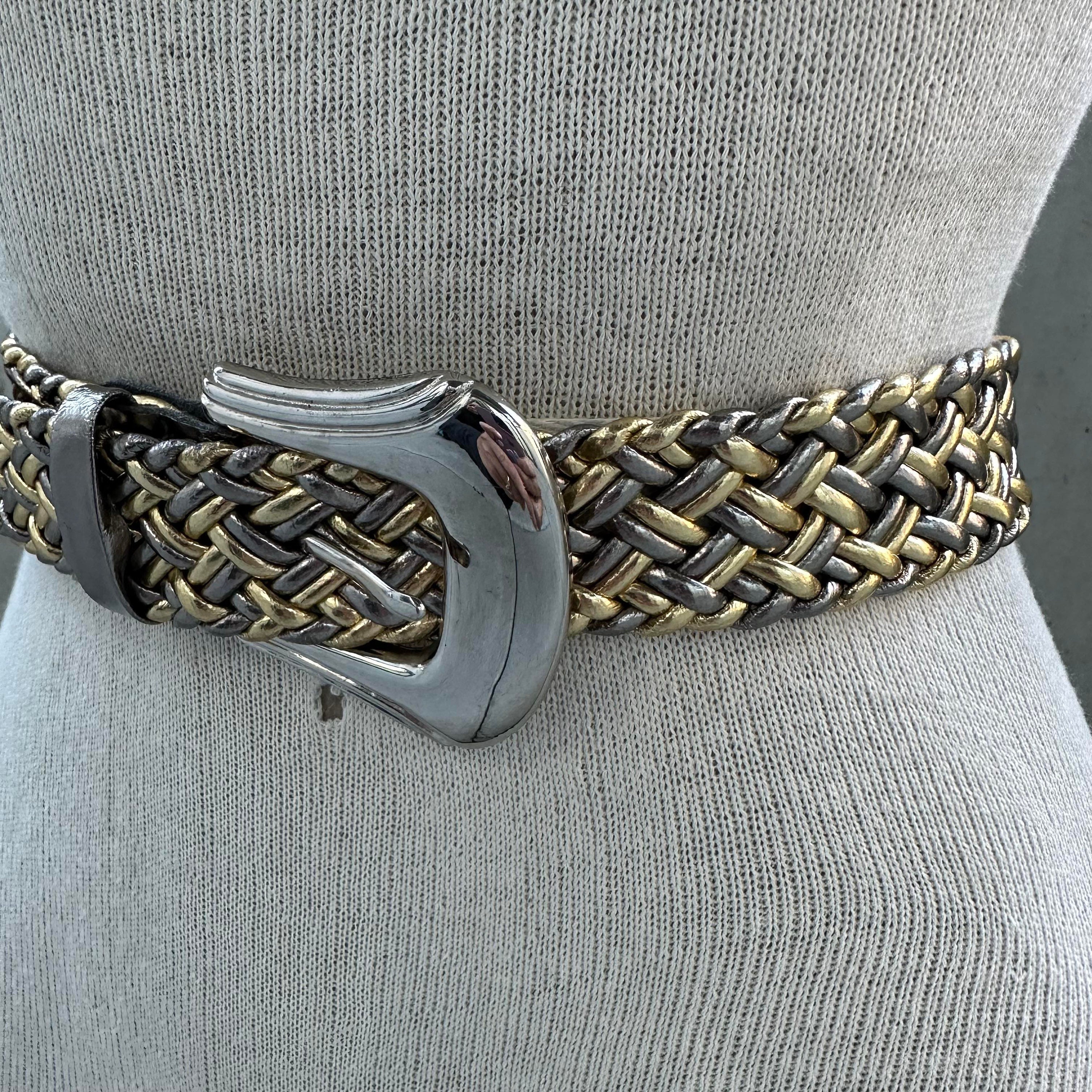 NWT CIEL Metallic Braided Leather Belt Silver Gold Rose Gold Y2K Chunky Silver Braided Belt (M) – Holy Thrift main image 3