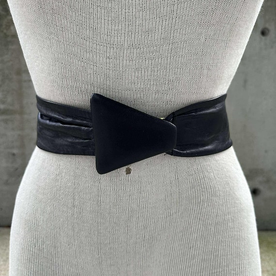 Vintage Ceinture Emmanuel Belt, 80s Black Leather Belt  display picture 2
