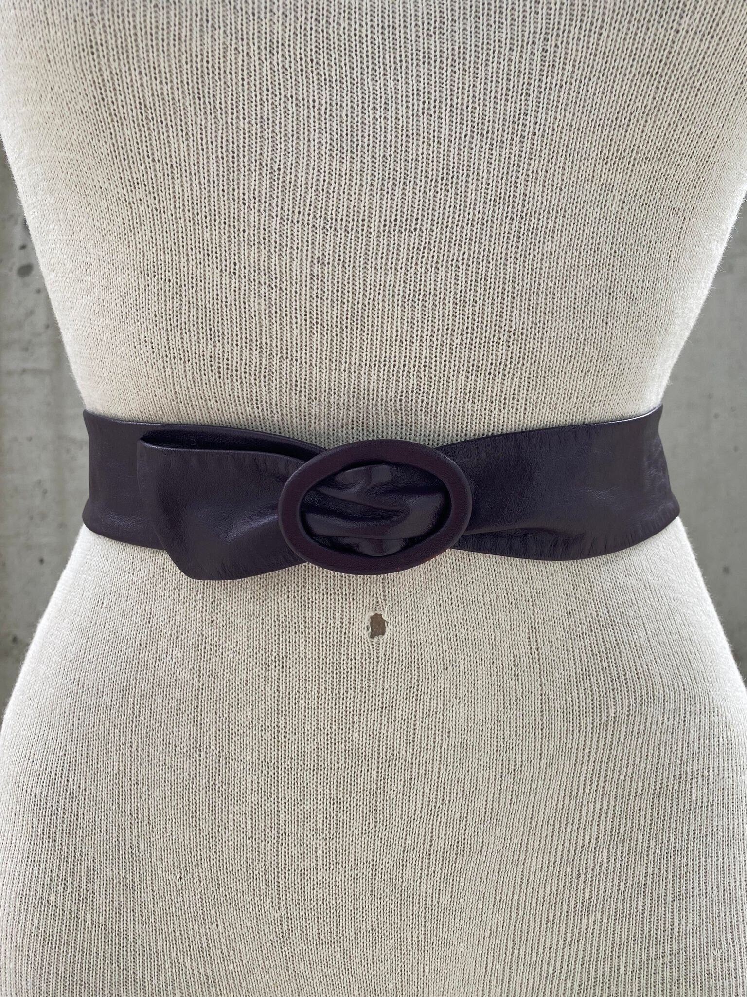 EMMANUEL Vintage Black Leather Belt Faux White Stone Buckle Made In Canada XS/S The Classic Belt – Macks Belts™ main image 3