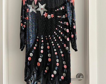 パーティードレス Black Beaded Silk Dress Beaded Black Silk Dress By Laurence Kazar, L | The Vault