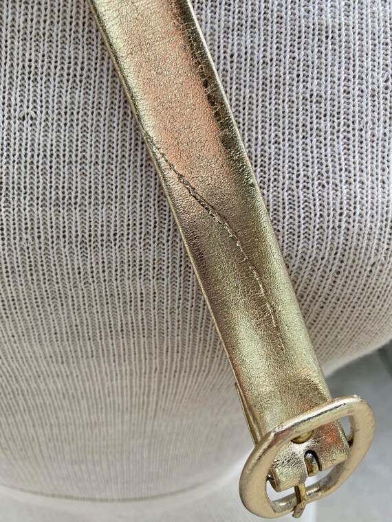 Vintage Karl Olsen gold tone leather belt, thin g… - image 7