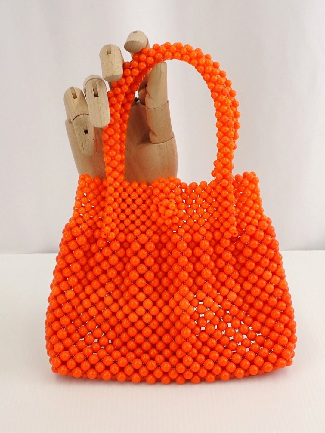 Vintage Orange Beaded Handbag, 70s Small Beaded Purse, Kidcore