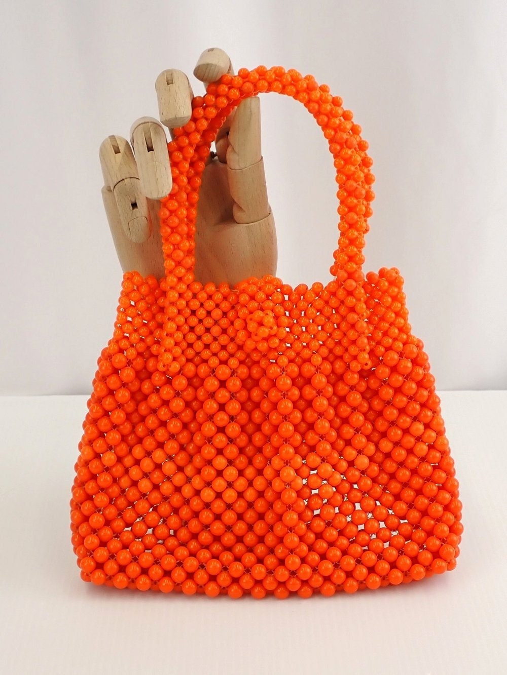 Vintage Orange Beaded Handbag, 70s Small Beaded Purse, Kidcore