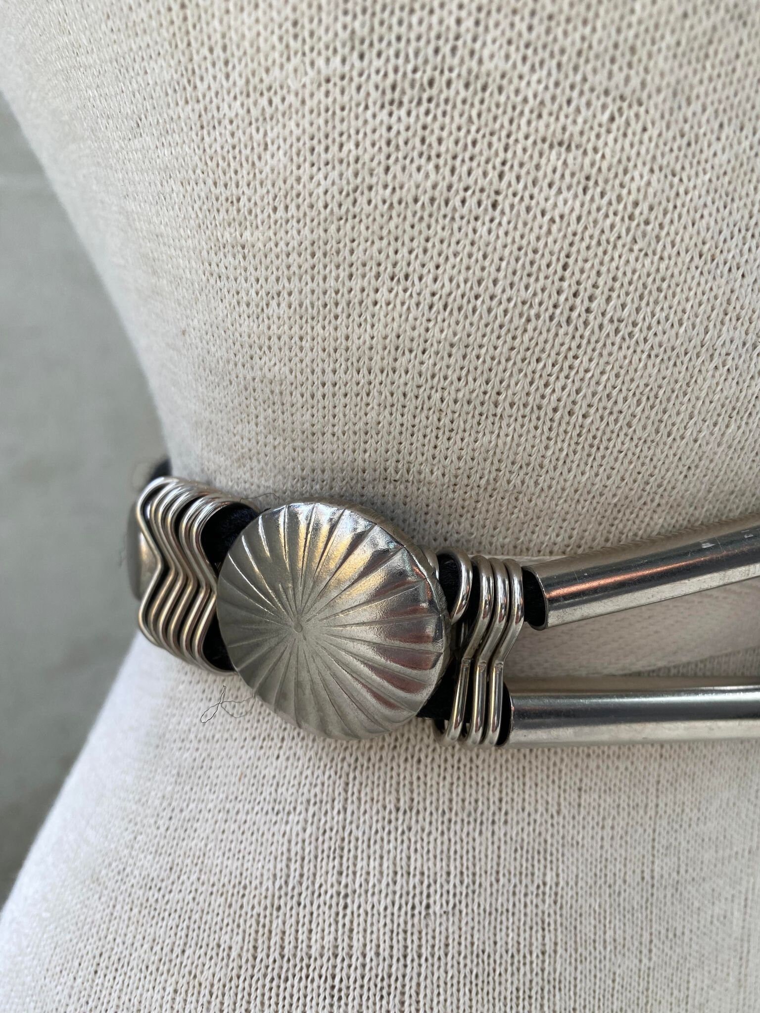80s Chunky Metal Discs Girdle, Silver Tone Gypsy Belt
