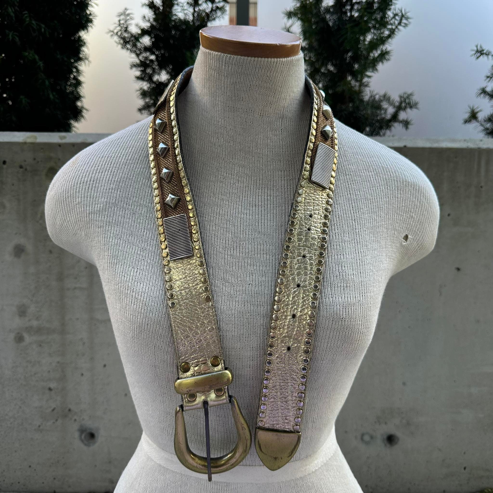 Leatherock 90s Python metallic gold leather embossed metallic wide wrap belt M LEATHEROCK Leather Gold Belts for Women for sale | eBay main image 2
