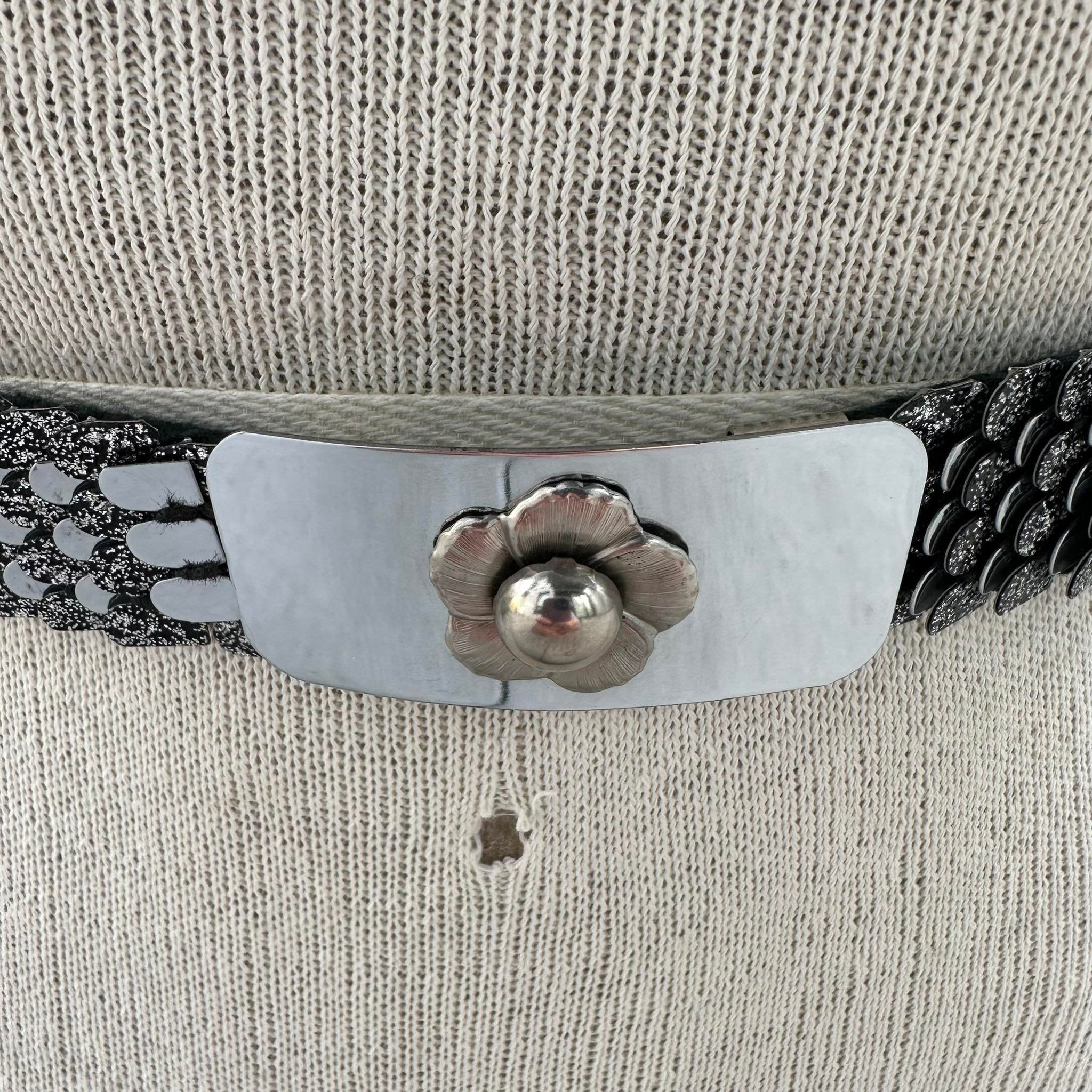 70s Vintage Black and Silver Metal Fish Scale Belt, Glitter  display picture 2