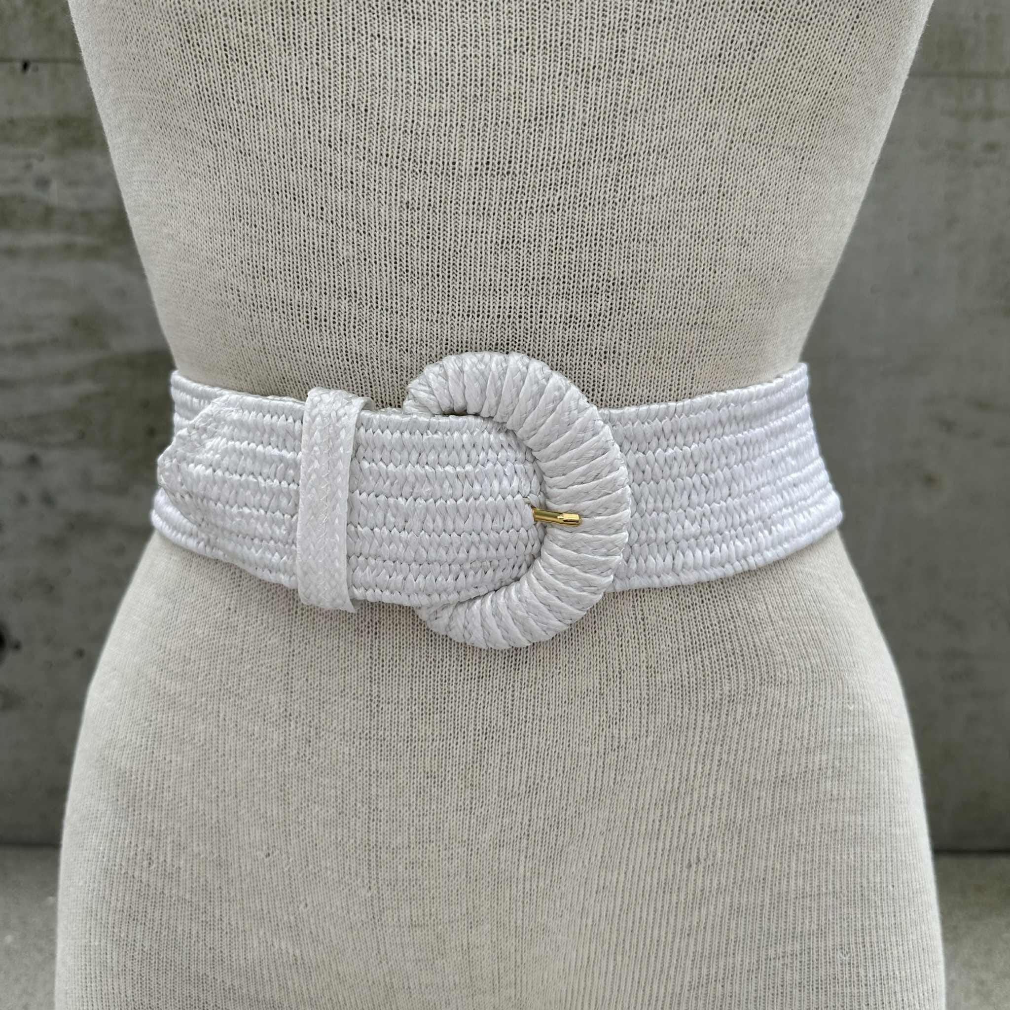 80s Eaton White Elasticated Raffia Belt, Beach Boho Dress  display picture 1