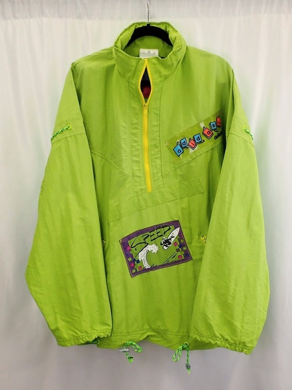 90s Adidas Lime Green Pullover Winbreaker Jacket, Vintage XL Neon