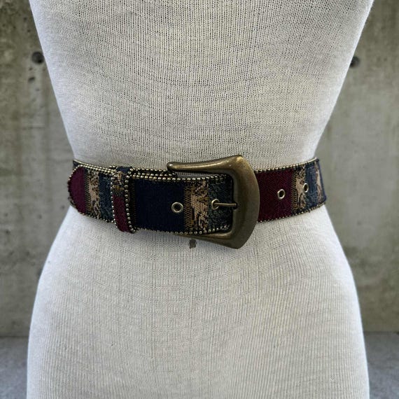 Vtg Boho Tapestry Belt, Wide Woven Southwestern Stripe Belt  display picture 1