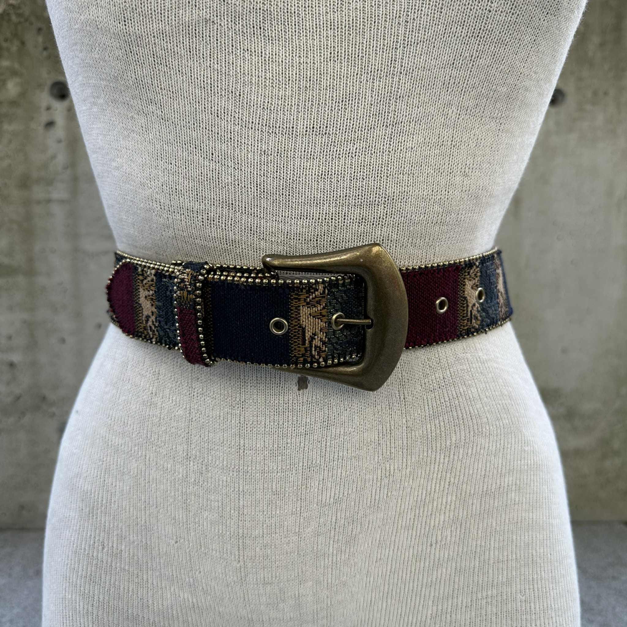 Vtg Boho Tapestry Belt, Wide Woven Southwestern Stripe Belt 