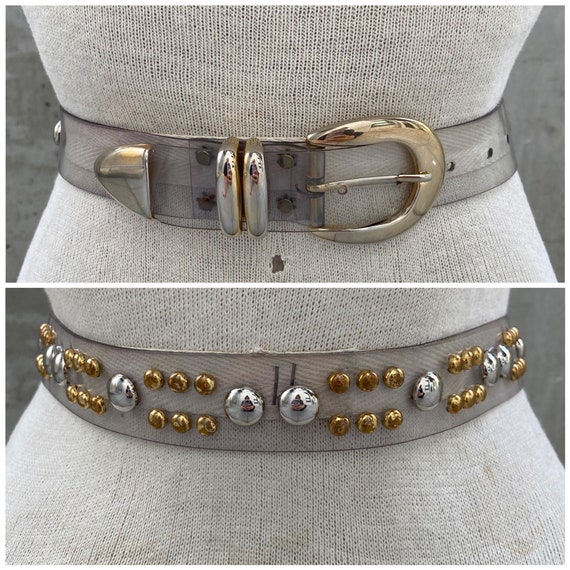 Vintage clear plastic belt, 80s acrylic studded belt,… - Gem