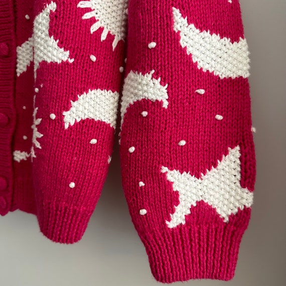 1990 The eagles eye hand knit sweater, hot pink c… - image 8