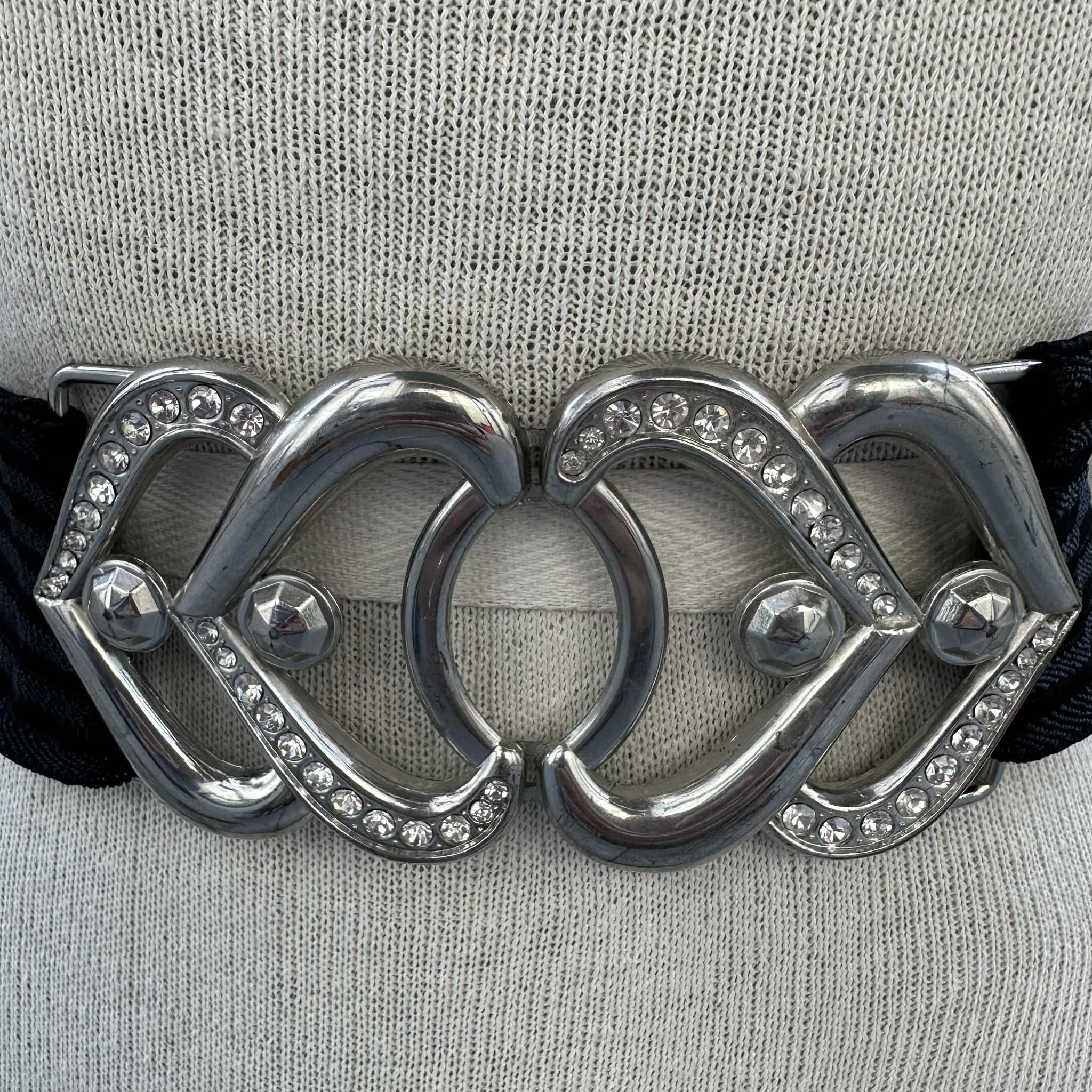 Anne Klein “AK” Black Genuine Leather Silver Lock Charm Rectangle Buckle Belt Black Rustic Glam Iron Buckle Elastic Statement Belt main image 2