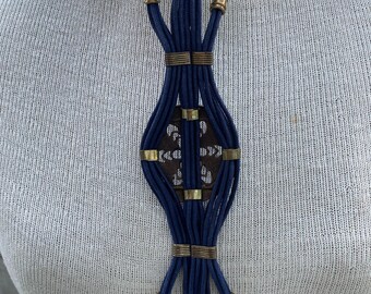 Vintage G Gagliano Belt, Blue Tubular Leather Strings Belt  display picture 1