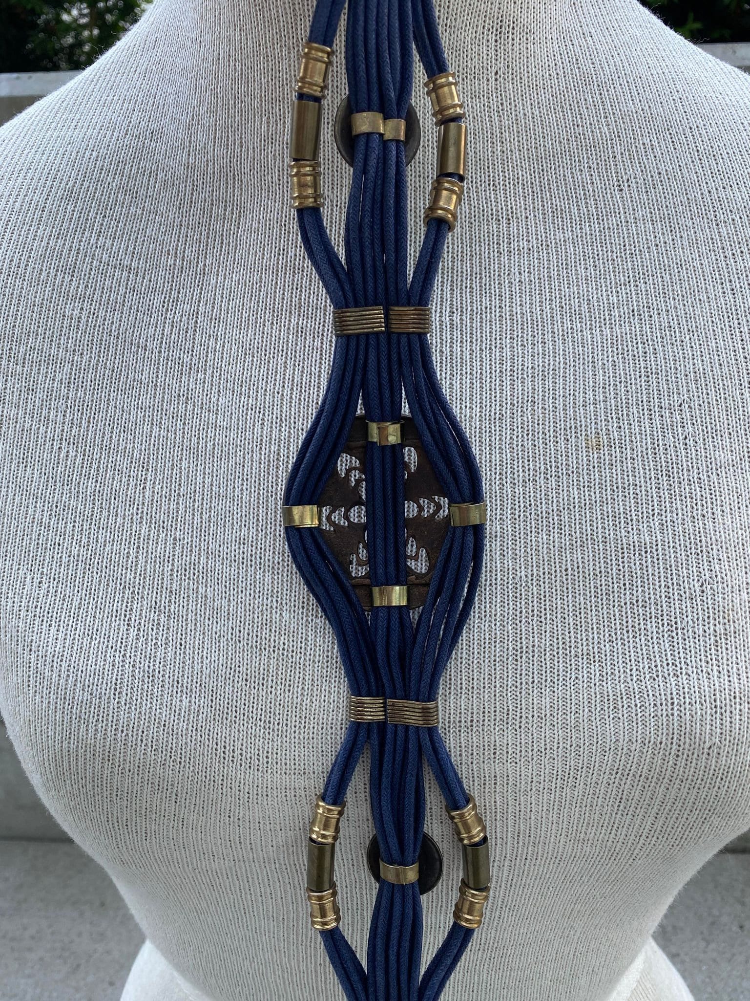 Vintage G Gagliano Belt, Blue Tubular Leather Strings Belt 
