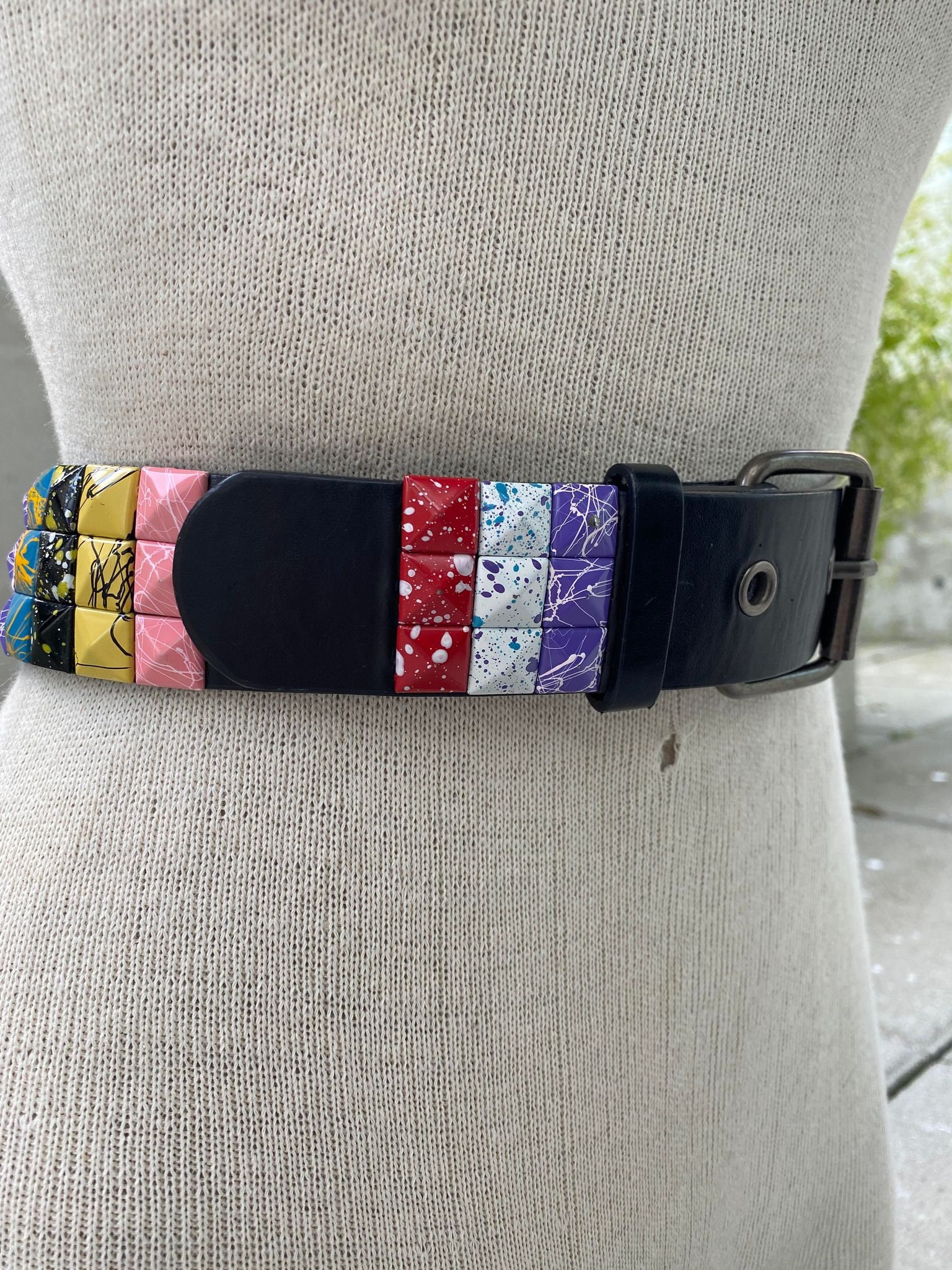 Y2K Multicolor Studded Belt, Vintage Goth Metal Belt Y2K Multicolor Studded Belt, Vintage Goth Metal Belt