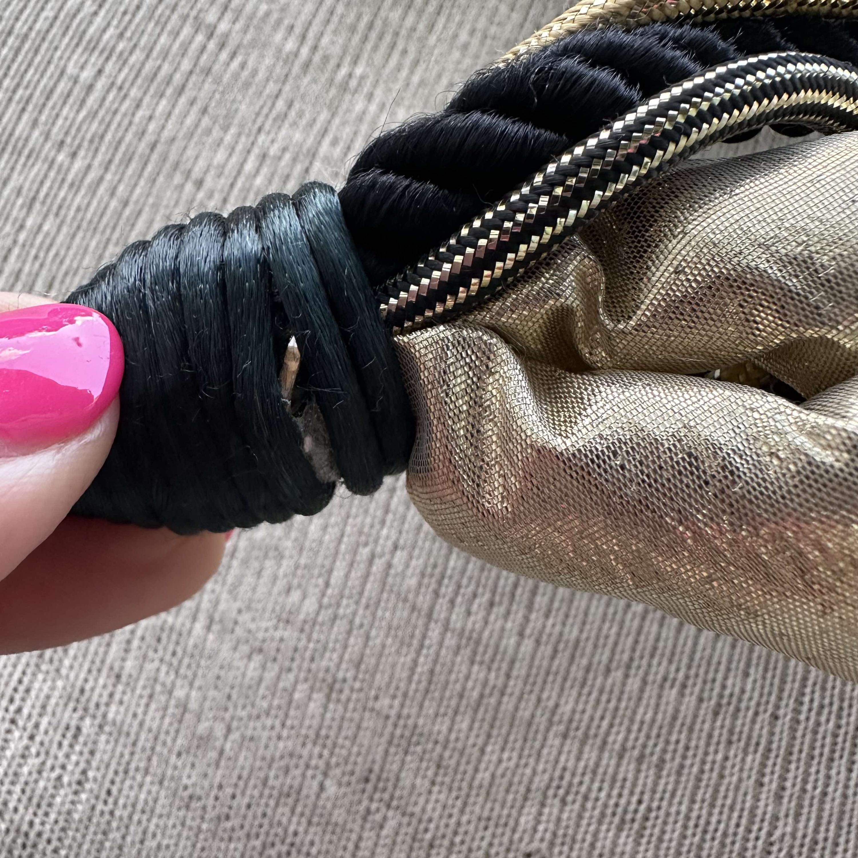 Black Gold Braided Rope Tie Belt Vintage Glam Statement Waist Belt 34.5” Vintage Unique Black and Gold Tone Braided Waistband, Nylon  main image 2