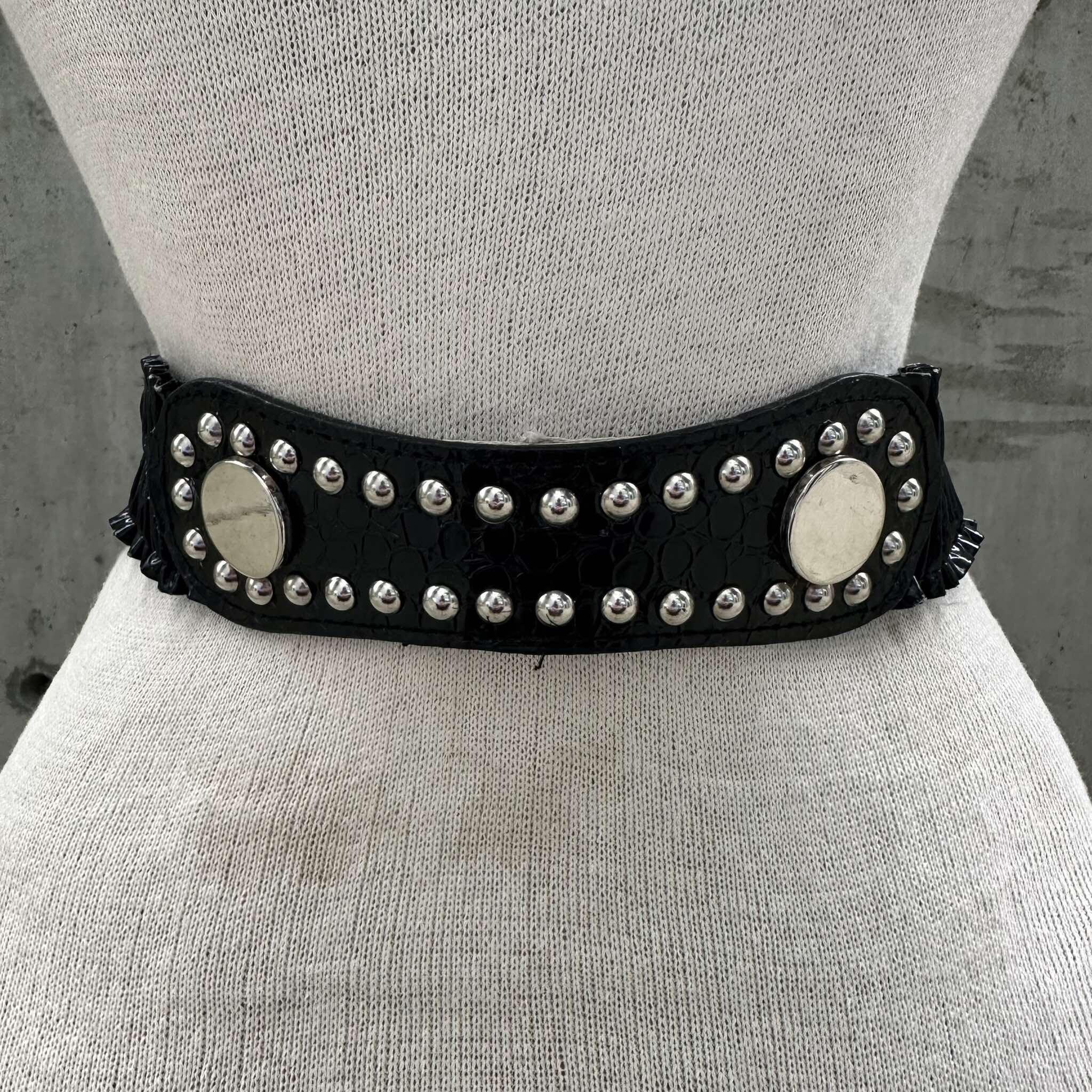 Vintage 80s Black Studded Rhinestone Waist Belt Festival Goth Boho S/M Glam Rock Rhinestone and Studded Vintage Belt - Etsy main image 2