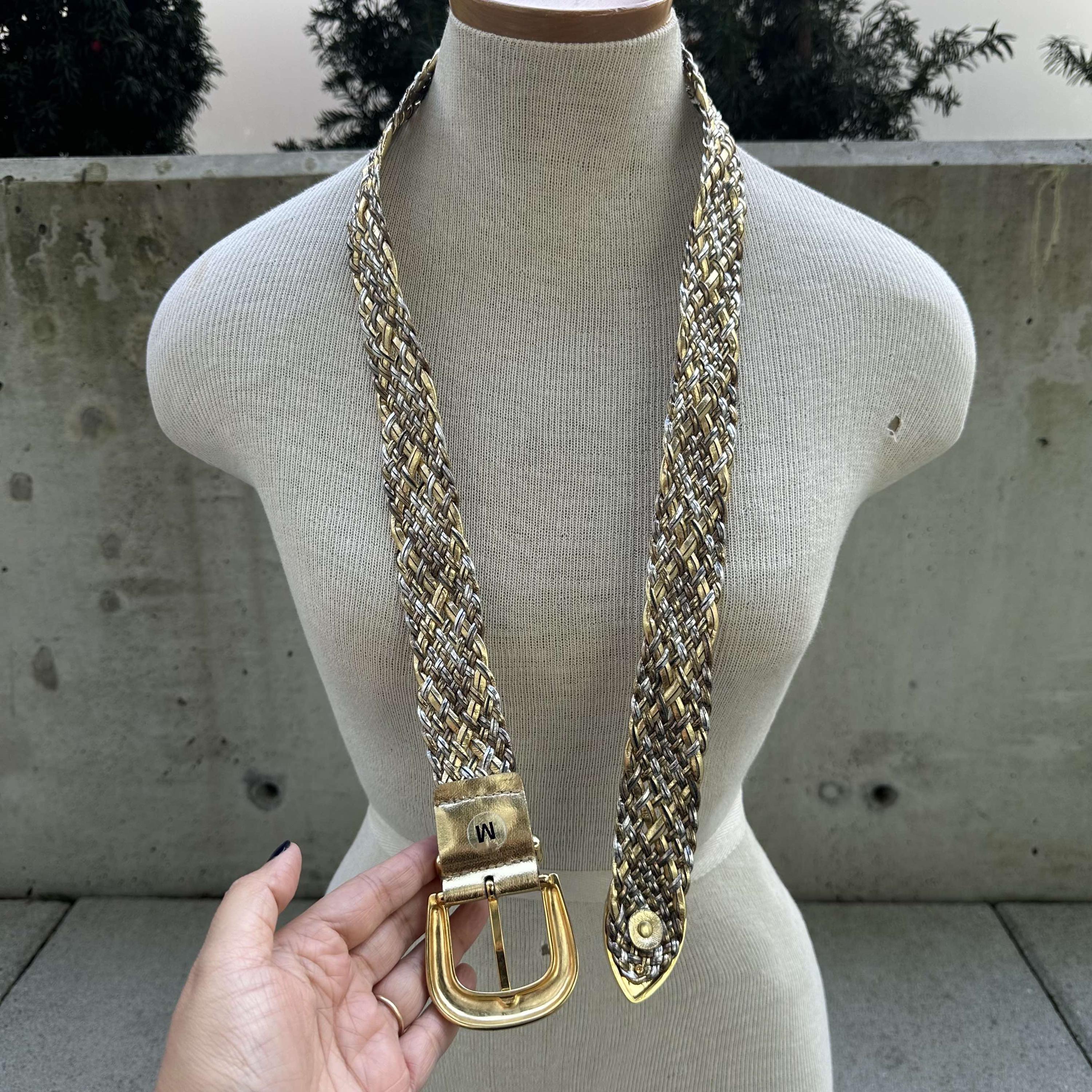 80s Gold Braided Belt, Metallic Gold Woven Belt, Gold Tone  display picture 1