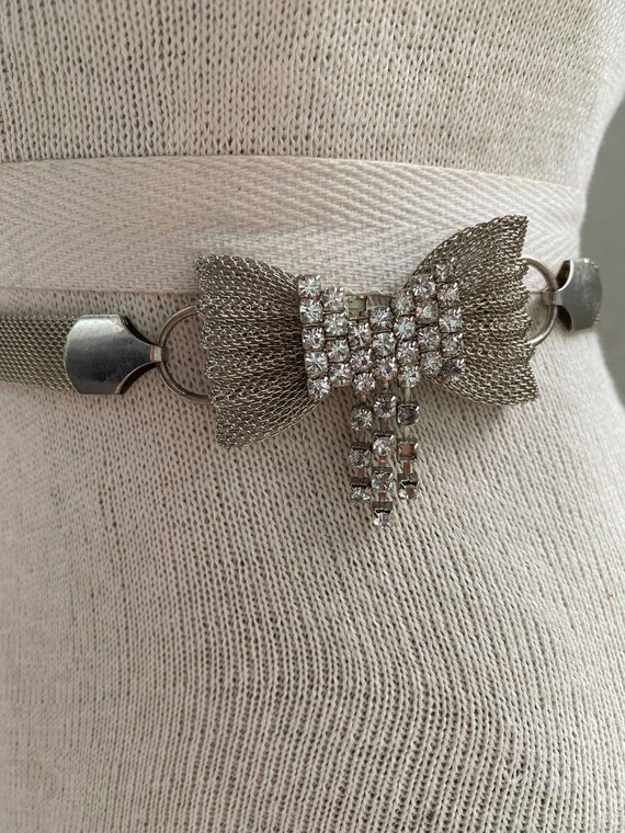 Silver mesh and rhinestone belt Whiting and Davis silver mesh belt, rhinestone clasp, 30 main image 4