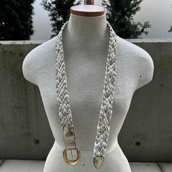 Vintage Tricolor Braided Belt, Gold Tone Buckle, Gold Silver  display picture 1