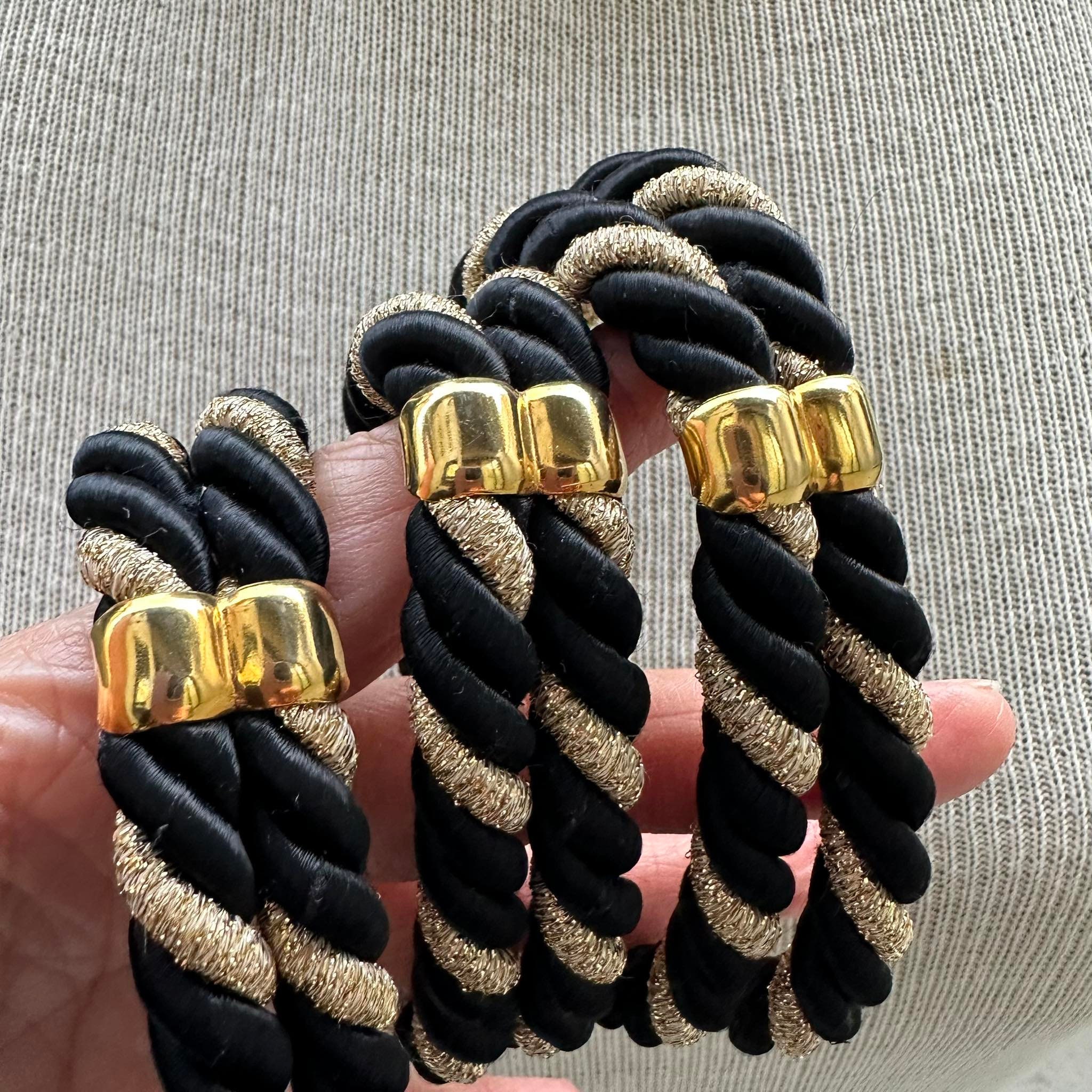 80s Black and Gold Twisted Rope Belt, Gold Tone Wavy Buckle  display picture 1