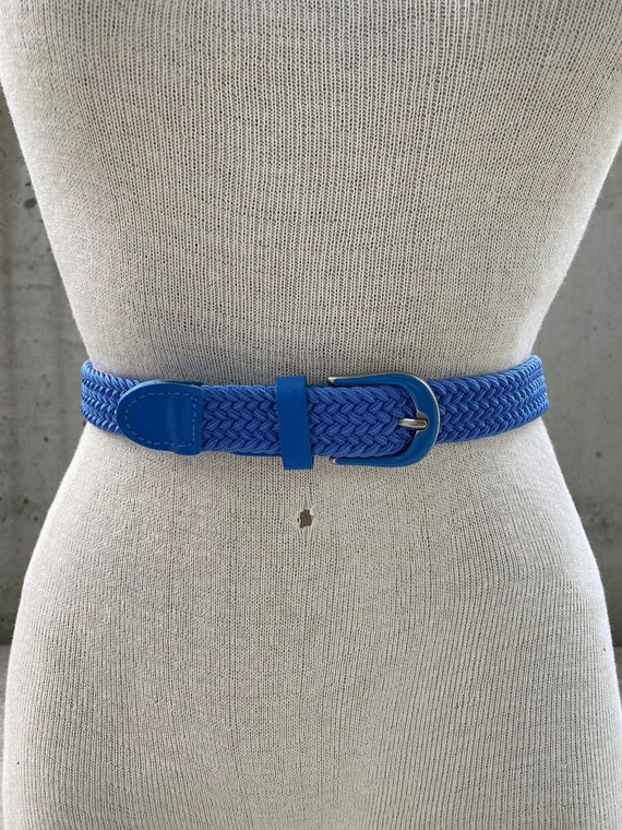 Vintage light blue braided stretch belt, 90s woven