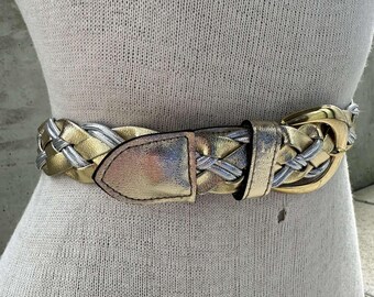 Vintage 90s Gold and Silver Braided Belt, Metallic Statement  display picture 2