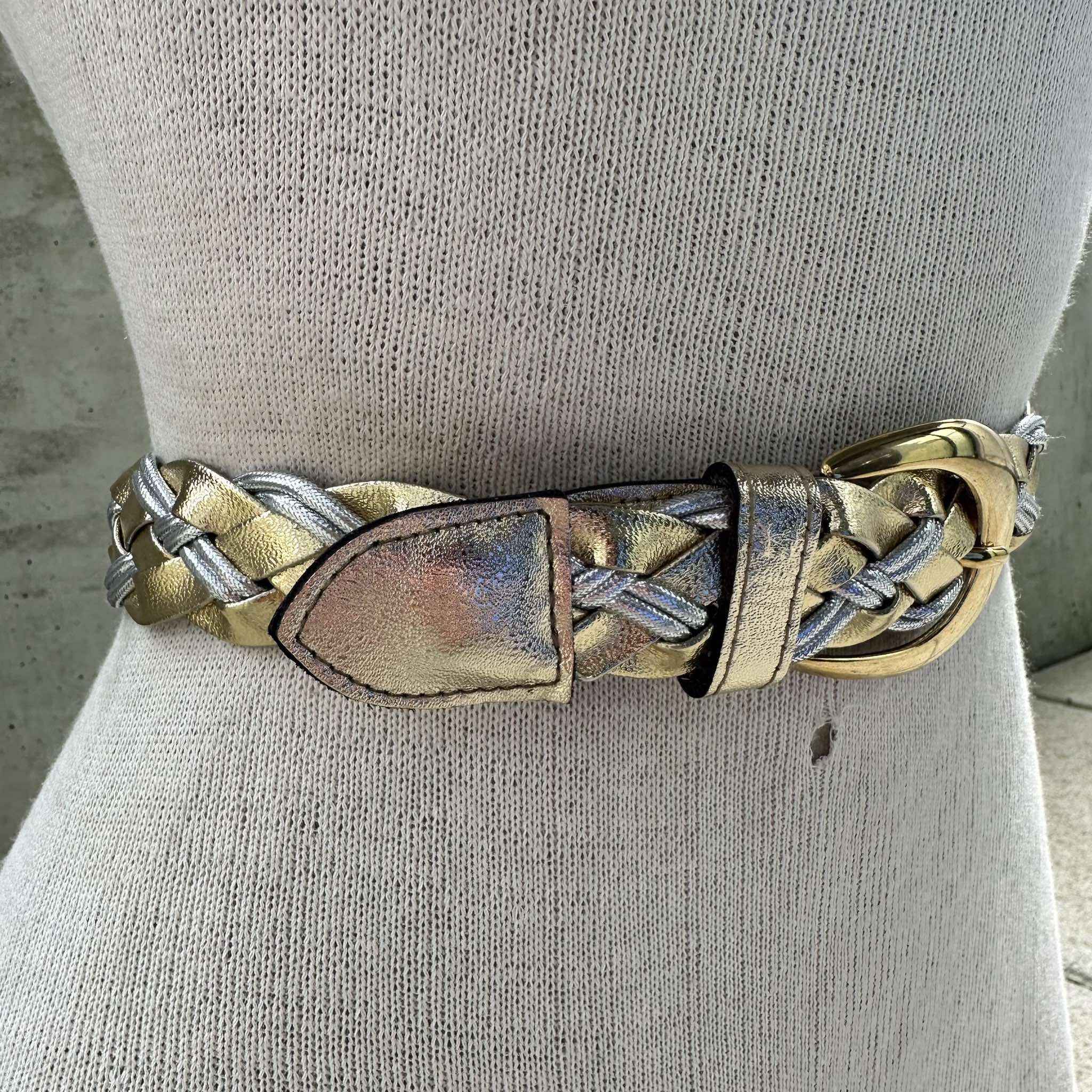 Vintage 90s Gold and Silver Braided Belt, Metallic Statement  display picture 1