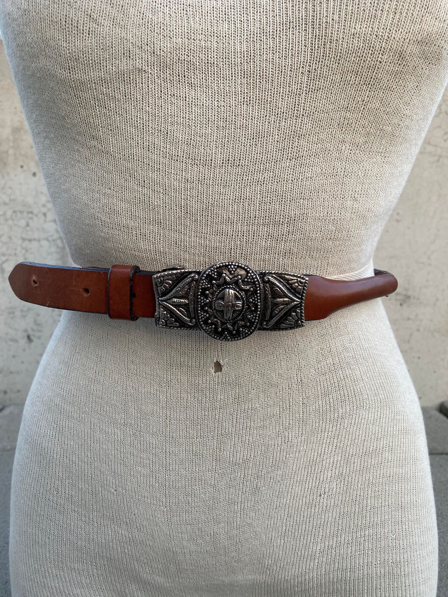 Chico’s Size S/M belt. Black leather adjustable silver tone hardware statement Vintage Chico main image 4