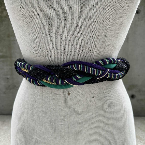 80s Gutos Braided Rope Belt, Vtg Colorblock Corded Waist  display picture 1