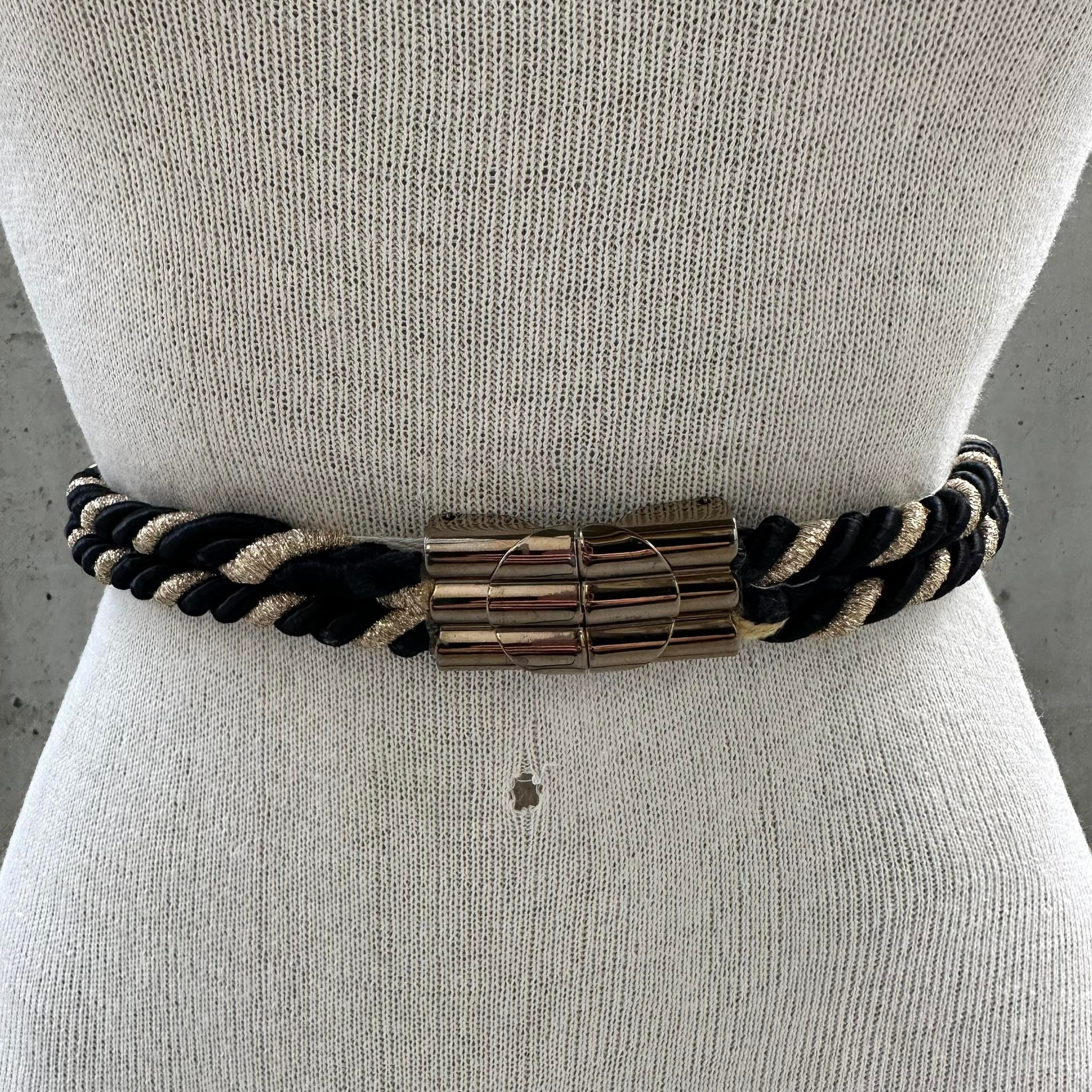 80s Black and Gold Twisted Rope Belt, Gold Tone Wavy Buckle  display picture 3