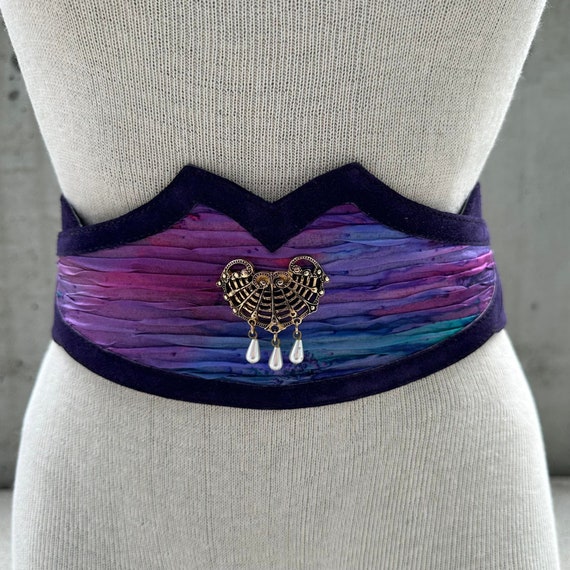 Vintage Dina Kohn Belt, 80s Purple Cummerbund, Handpainted  display picture 2