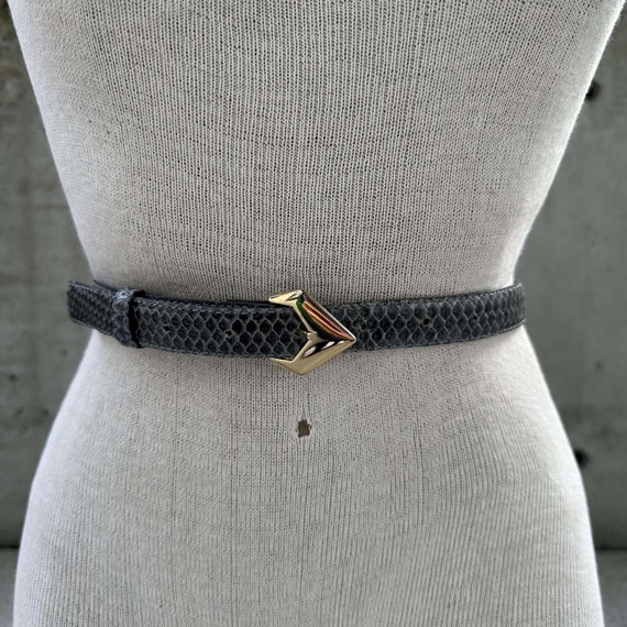Vintage Grey Genuine Reptile Veritable Belt, 80s Ceinture  display picture 1