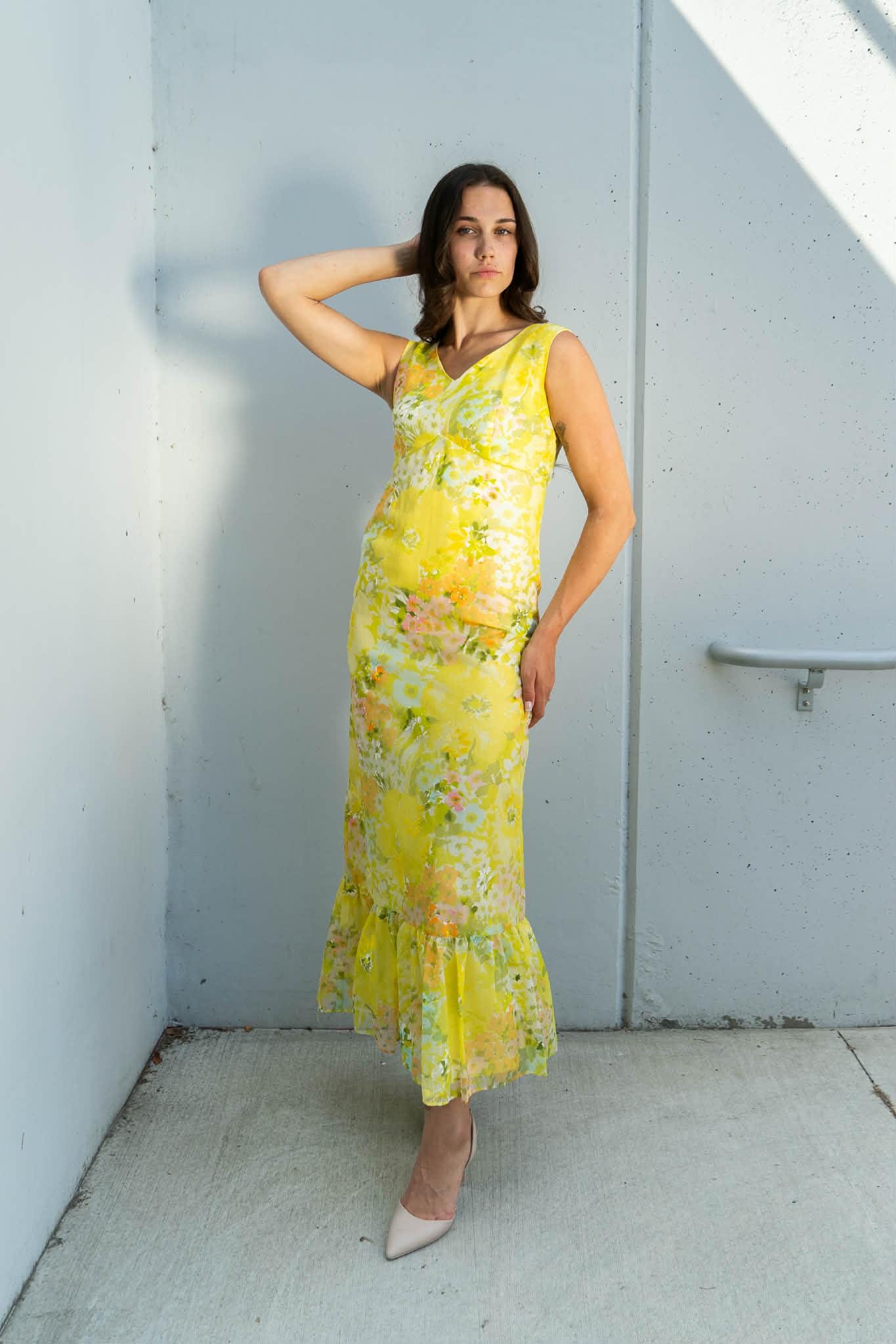 Robe Soleil Col Montant – Jaune Et Bleu Canari – Taille M – Neuf Sans Étiquettes