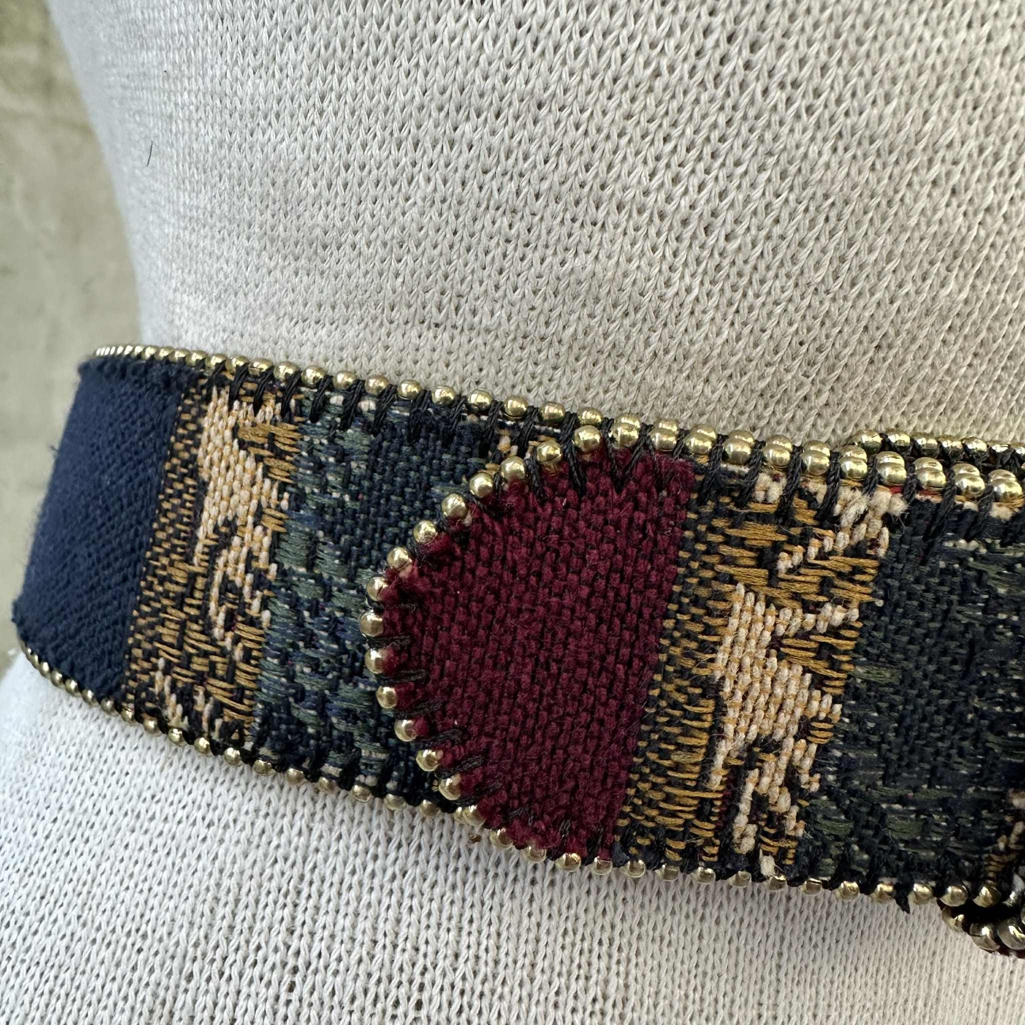 ? Vintage Coogi-Style Woven Tapestry Belt — Multicolor Statement Boho Western Vtg Boho Tapestry Belt, Wide Woven Southwestern Stripe Belt  main image 2