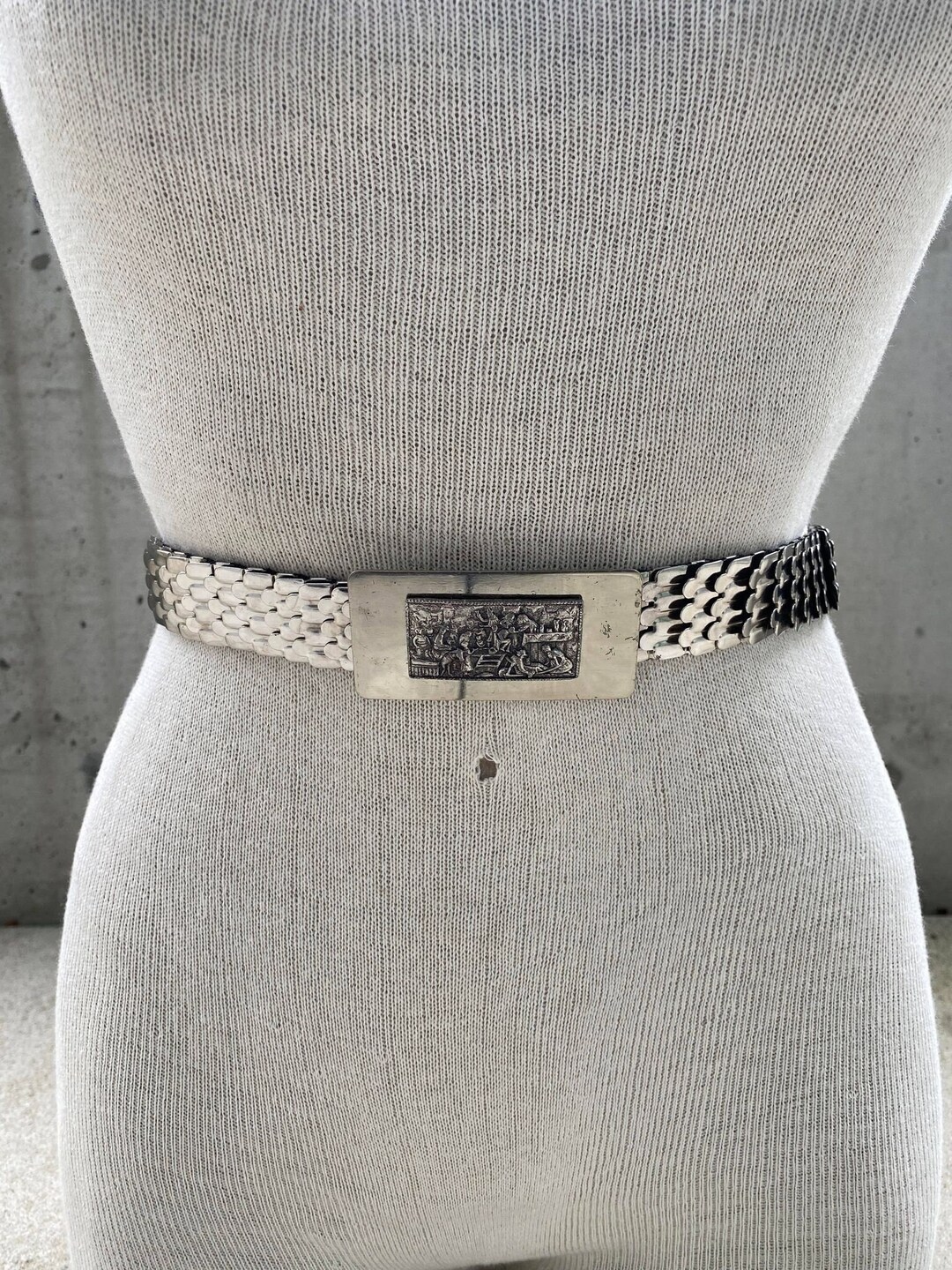 Vintage 1970s Silver Metal Fish Scale Belt, Metal Mermaid Scale Cincher