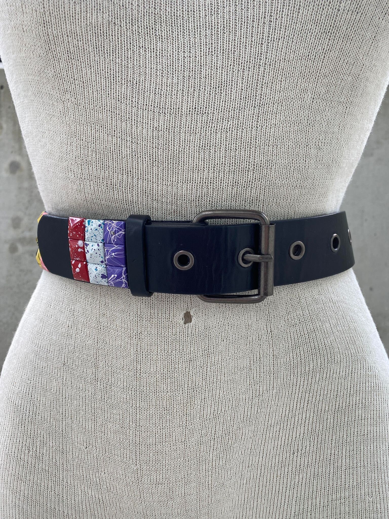 Y2K Multicolor Studded Belt, Vintage Goth Metal Belt Y2K Multicolor Studded Belt, Vintage Goth Metal Belt