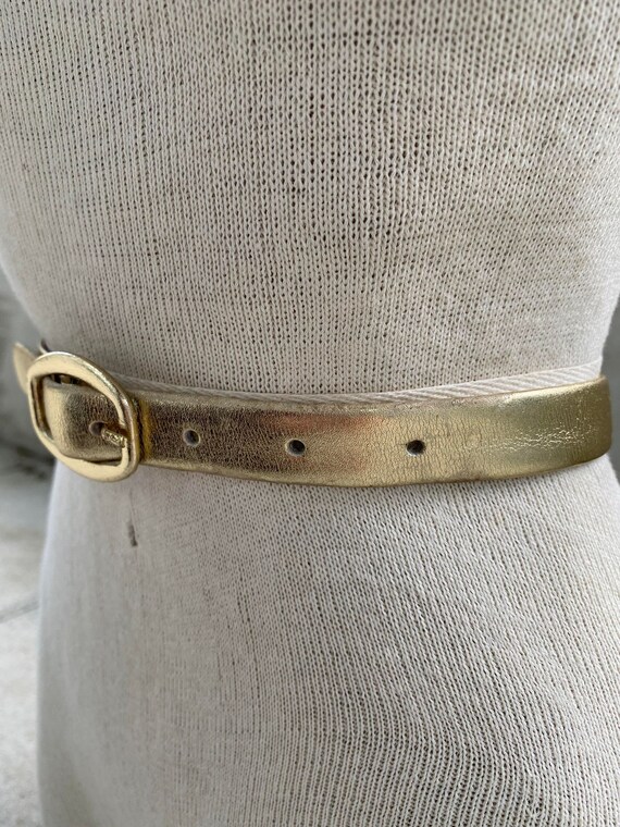 Vintage Karl Olsen gold tone leather belt, thin g… - image 4