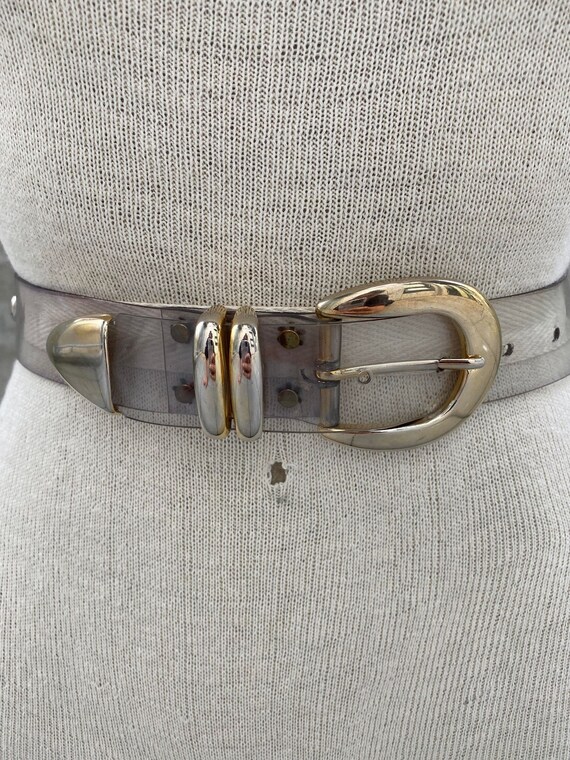 Vintage clear plastic belt, 80s acrylic studded belt,… - Gem