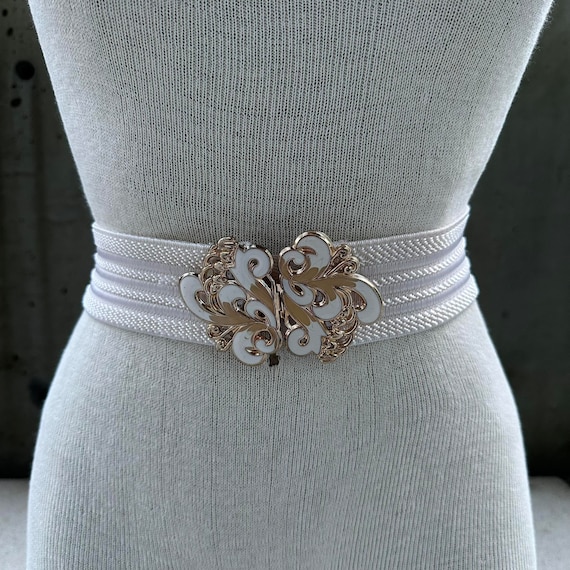 Buy Vintage Beige Elastic Belt, 80s Eclectic Waist Wear  display picture 1