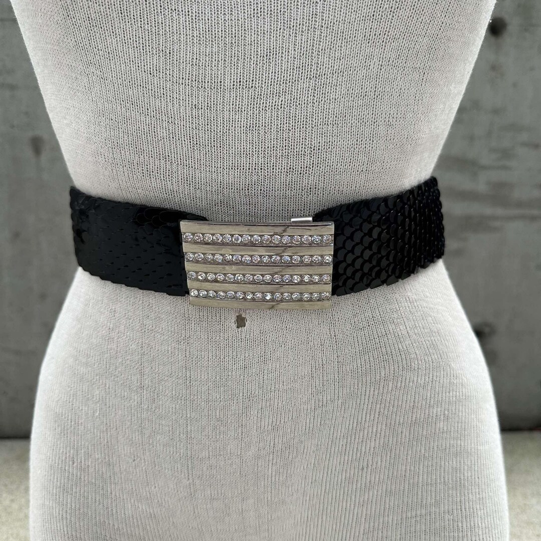 Vintage 70s Fish Scale Belt, Black Mermaid Tail Waistband  display picture 2