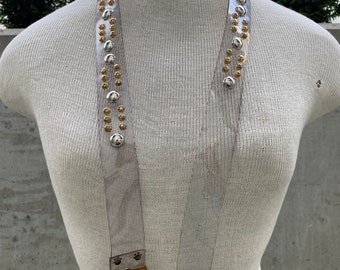 Vintage Clear Plastic Belt, 80s Acrylic Studded Belt, Gold  display picture 2